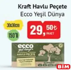 ECCO YEŞİL DÜNYA KRAFT HAVLU PEÇETE 150'Lİ fiyat ve kampanya bilgisi